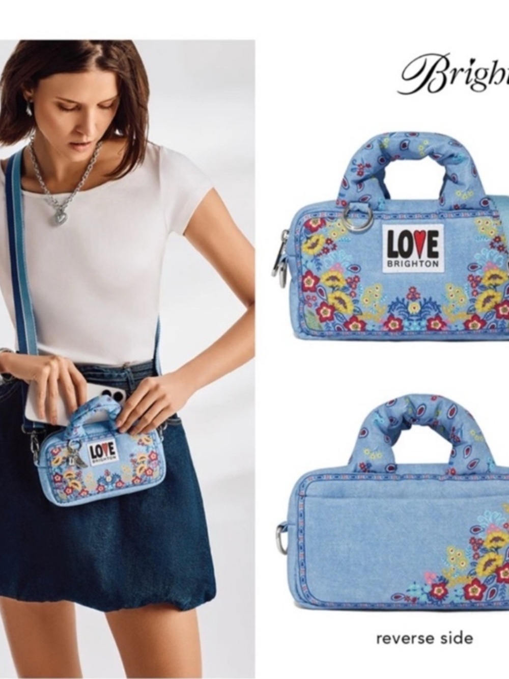 Brighton Floral Denim Mini Crossbody in Light Blue